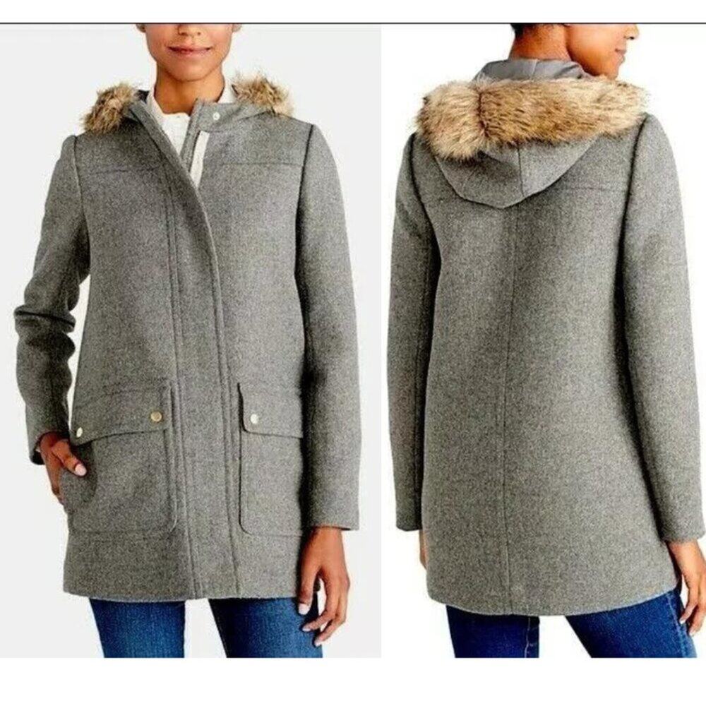 J. Crew Mercantile Heather Gray Vail Wool-Blend Hooded Parka Coat Women’s 20